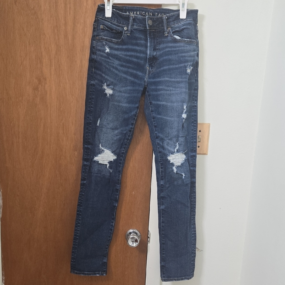 American Eagle Outfitters Distressed Dark Indigo Skinny Jeans